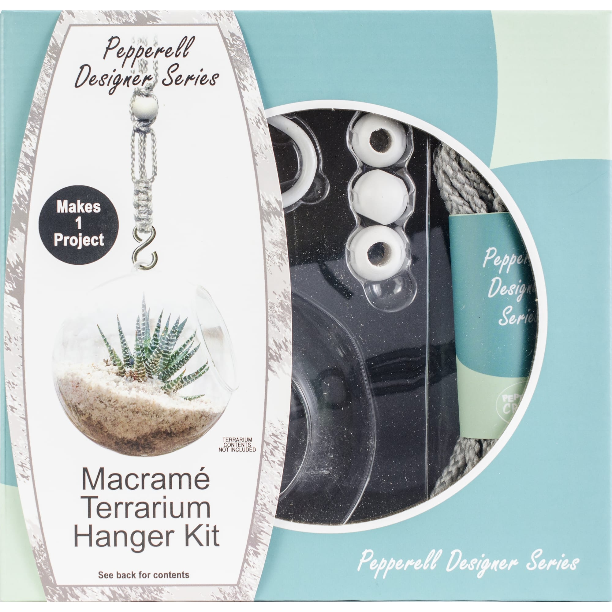Pepperell Designer Gray Macramé Hanging Terrarium Kit